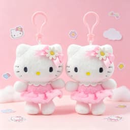 Genuine Licensed Sanrio Plush Keychain, Floral Hello Kitty & Cinnamoroll Soft Fluffy Doll Charms, Cute Bag Pendant, Perfect Gift