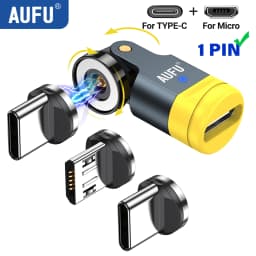AUFU 1PIN Magnetic Adapter Type C Female to Type C Micro Male Converter For iPhone Samsung Xiaomi 540 Rotate Magnet OTG Adapter