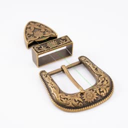 Antique Brass Floral Rope Side Rodeo Western Cowboy Three Piece Set Leathercraft Belt Buckle Unisex 1 1/2"