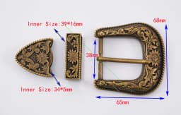 Antique Brass Floral Rope Side Rodeo Western Cowboy Three Piece Set Leathercraft Belt Buckle Unisex 1 1/2"