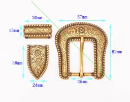 1" Solid Vintage Brass End Bar Pin Buckle 3 Pcs Set Diy Leathercraft Western Flower Rope Engraved Belt Buckle Replacement
