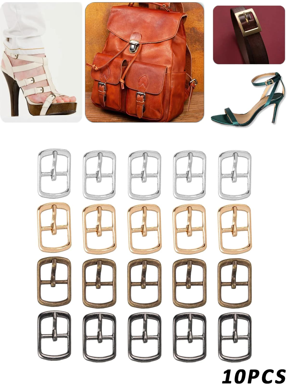 10PCS Fashion Metal Single Prong Pin Buckles Adjustable Roller Slide Hardware for Shoes Bags Leather Belts Multi-Purpose Roller