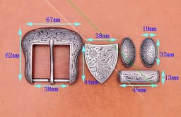 Brass Plated Western Cowboy Rodeo Flower Craved Men Leathercraft Accessories Belt Buckle 5 Pieces Set Unisex Fits 1 1/2" Strap