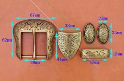 Brass Plated Western Cowboy Rodeo Flower Craved Men Leathercraft Accessories Belt Buckle 5 Pieces Set Unisex Fits 1 1/2" Strap