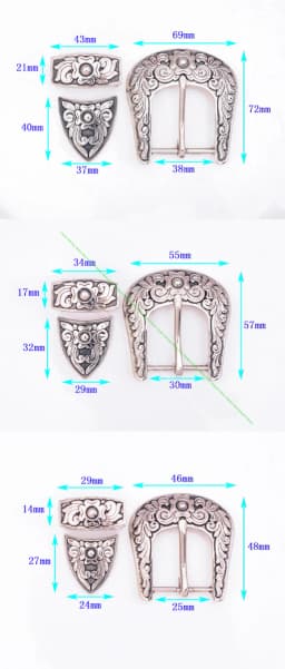 Men Women Black Silver 2-Tone Flower Engraved Texas Western Cowboy Ranger Rodeo 3-piece Set Leathercraft Belt Buckle