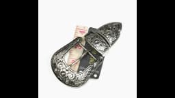 Men Women Black Silver 2-Tone Flower Engraved Texas Western Cowboy Ranger Rodeo 3-piece Set Leathercraft Belt Buckle