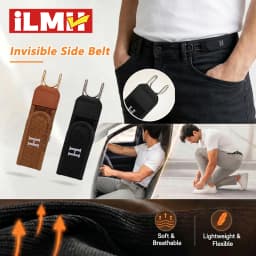 iLMH Adjustable No-Buckle Elastic Belt for Men & Women Invisible Metal Hook Side Belt Comfort Stretch Waistband for 1.5" Loops