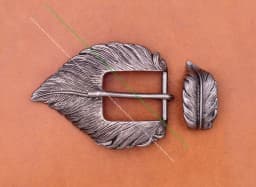 Antique Silver Western Cowboy Feather Engraved End Bar Prong Pin Leathercraft 2 PC Set Belt Buckle Replacement Fits 31mm