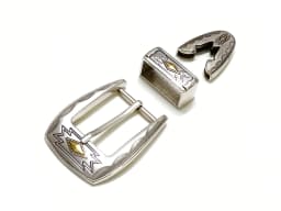 American Western Cowboy Antique Silver Three-Piece Set High-End Belt Buckle 30mm Unisex Waist Belt Buckle Punch Needle Buckle