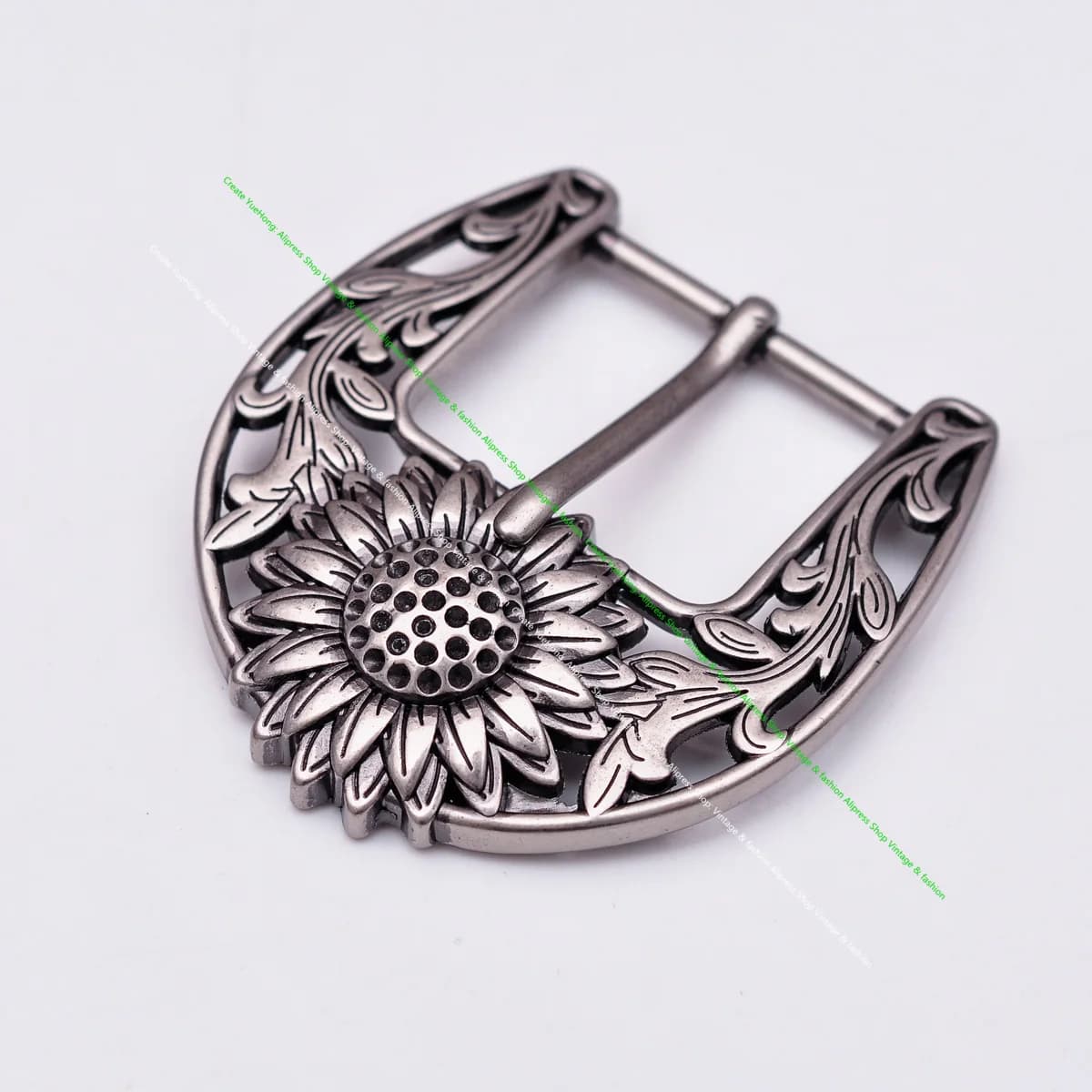 Antique Silver Sturdy Quality Western Cowboy Beauty Sun Flower Leather Belt Buckle Replacement Fit 38mm