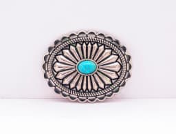 40mm Huge Vintage American Southeaset Indian Sun Burst Flower Oval Turquoise Belt Buckle