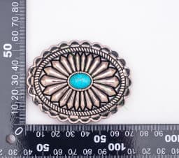 40mm Huge Vintage American Southeaset Indian Sun Burst Flower Oval Turquoise Belt Buckle