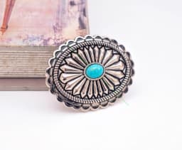 40mm Huge Vintage American Southeaset Indian Sun Burst Flower Oval Turquoise Belt Buckle