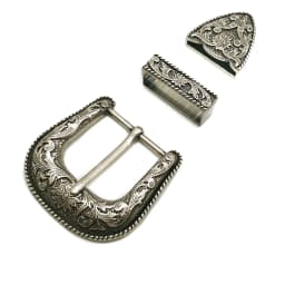 Western Retro Floral Engraved Antique Belt Buckle Set 3pcs Fits 38mm Belt Decor Metal Belt Head Belt Loop Belt Tail Accessories