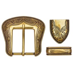 Antique Brass Plated Western Cowboy Rodeo 3PCS Set Floral Carved Replacement Jeans Apparel Leather Belt Buckle Fit 35mm Strap