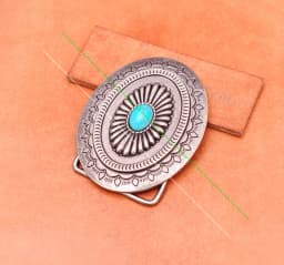 Vintage Silver America Southwest Tribal Traditional Floral Turquoise Men's Huge Leather Belt Buckle Fits 40MM Belt Strap