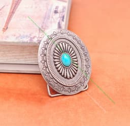 Vintage Silver America Southwest Tribal Traditional Floral Turquoise Men's Huge Leather Belt Buckle Fits 40MM Belt Strap