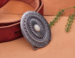 Vintage Silver America Southwest Tribal Traditional Floral Turquoise Men's Huge Leather Belt Buckle Fits 40MM Belt Strap