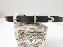 Women's Three-Piece Set American Wild Grass Pattern Denim Buckle 20mm Inner Diameter Silver White Light Gold Leather Belt