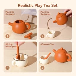 Kids Montessori Afternoon Tea Set Baby Teething Toy BPA Free Silicone Teapot and Teacups Role-Playing Kitchen Toy Baby Toy Gift