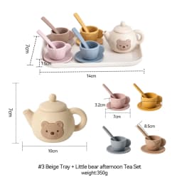 Kids Montessori Afternoon Tea Set Baby Teething Toy BPA Free Silicone Teapot and Teacups Role-Playing Kitchen Toy Baby Toy Gift