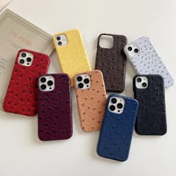 Luxury Ostrich Pattern Phone Case For iPhone Air 17 Pro 16 15 14 13 12 11 17Pro Max PU Leather Hard Shockproof Cover