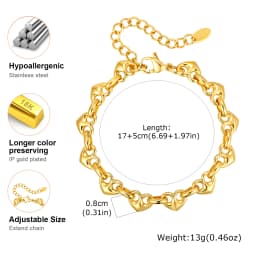 Waterproof Stainless Steel Bracelet, Non Tarnish Cubic Zirconia Cuffs, Stack Layered Chunky Chain Bracelets for Women