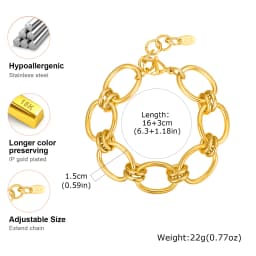 Waterproof Stainless Steel Bracelet, Non Tarnish Cubic Zirconia Cuffs, Stack Layered Chunky Chain Bracelets for Women