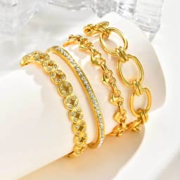 Waterproof Stainless Steel Bracelet, Non Tarnish Cubic Zirconia Cuffs, Stack Layered Chunky Chain Bracelets for Women