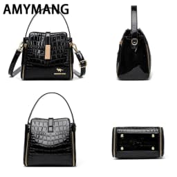 Women Patent Leather Handbag High Quality Interior Slot Pocket Leather Bucket Bag Female Shoulder Bag Luxury Brand Crossbody Bag