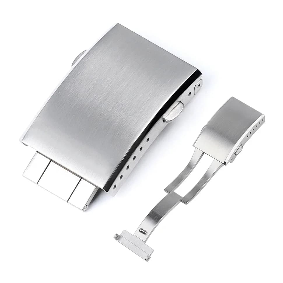 Extended Fold Solid Watch Buckle for Seiko 18mm 20mm 22mm Silver Double Push Safety Milled Clasp Stainless Steel Watchband Clasp