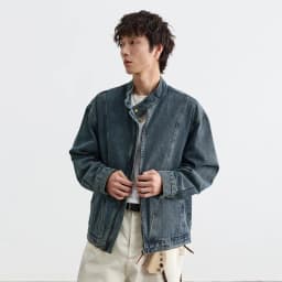 IEFB Menwear Vintage Washed Denim Jacket Stand‑collar Zipper Up Loose Deconstructed Stitching Street Outerwear Short Coat 9X4249