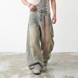 IEFB American Style Vintage Dirty Men's Jeans 2026 Spring New High Street Design Loose Wide Leg Floor Length Denim Pants 9X2185