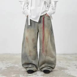 IEFB American Style Vintage Dirty Men's Jeans 2026 Spring New High Street Design Loose Wide Leg Floor Length Denim Pants 9X2185
