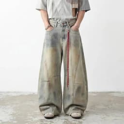 IEFB American Style Vintage Dirty Men's Jeans 2026 Spring New High Street Design Loose Wide Leg Floor Length Denim Pants 9X2185