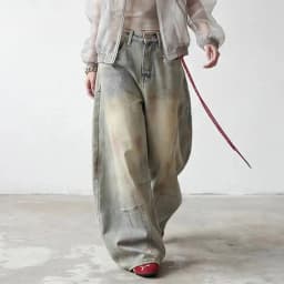 IEFB American Style Vintage Dirty Men's Jeans 2026 Spring New High Street Design Loose Wide Leg Floor Length Denim Pants 9X2185