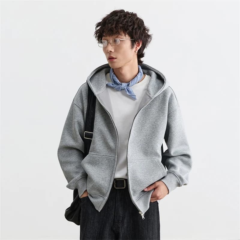 IEFB American Style Gray Black Men's Hooded Sweatshirt Autumn New Simple Drop Shoulder Zipper Hoodie Coat 9X4295