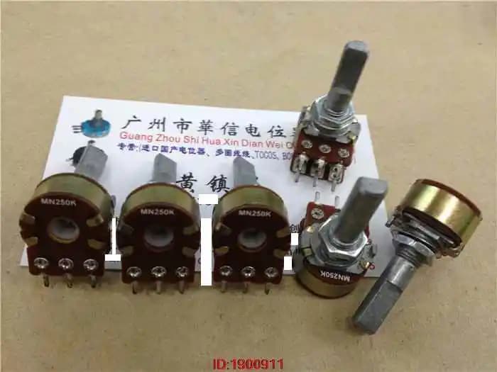 1pcs/lot Taiwan produced 16 double balanced potentiometer MN250K handle length 25MMF with the middle point back to zero