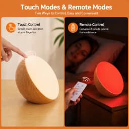 Rechargeable Touch Night Light Remote Control Stepless Dimming 3-Color Sleep Lamp No Blue Bedside 620-630nm Red Eye-Caring