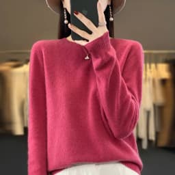 Premium 100% Merino Wool Knitted Sweater Women 2026 Autumn Winter Lightweight Warm Jumper Classic O-neck Long Sleeve Pullovers