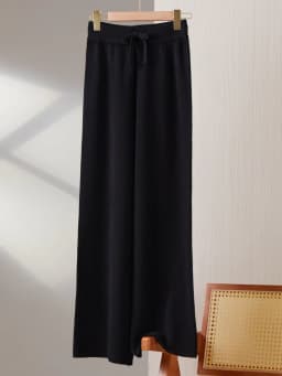 2025New Women100%Merino Wool Knitted Wide Leg Pants Autumn Winter Basic Soft Warm Cashmere Knit Trousers Casual Drawstring Style