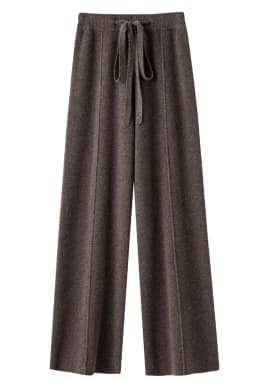 2025New Women100%Merino Wool Knitted Wide Leg Pants Autumn Winter Basic Soft Warm Cashmere Knit Trousers Casual Drawstring Style