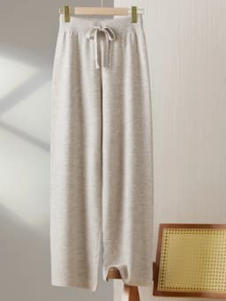 2025New Women100%Merino Wool Knitted Wide Leg Pants Autumn Winter Basic Soft Warm Cashmere Knit Trousers Casual Drawstring Style
