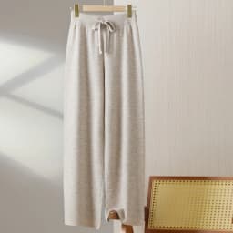 2025New Women100%Merino Wool Knitted Wide Leg Pants Autumn Winter Basic Soft Warm Cashmere Knit Trousers Casual Drawstring Style