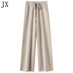 2025New Women100%Merino Wool Knitted Wide Leg Pants Autumn Winter Basic Soft Warm Cashmere Knit Trousers Casual Drawstring Style