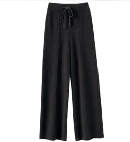 2025New Women100%Merino Wool Knitted Wide Leg Pants Autumn Winter Basic Soft Warm Cashmere Knit Trousers Casual Drawstring Style
