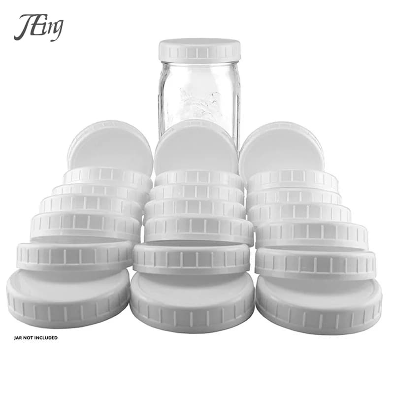 10pc White Mason Canning Drinking Jars Lid 70mm/86mm Inner Diameter Plastic Covers Unlined Ribbed Lids Storage Caps Replacements