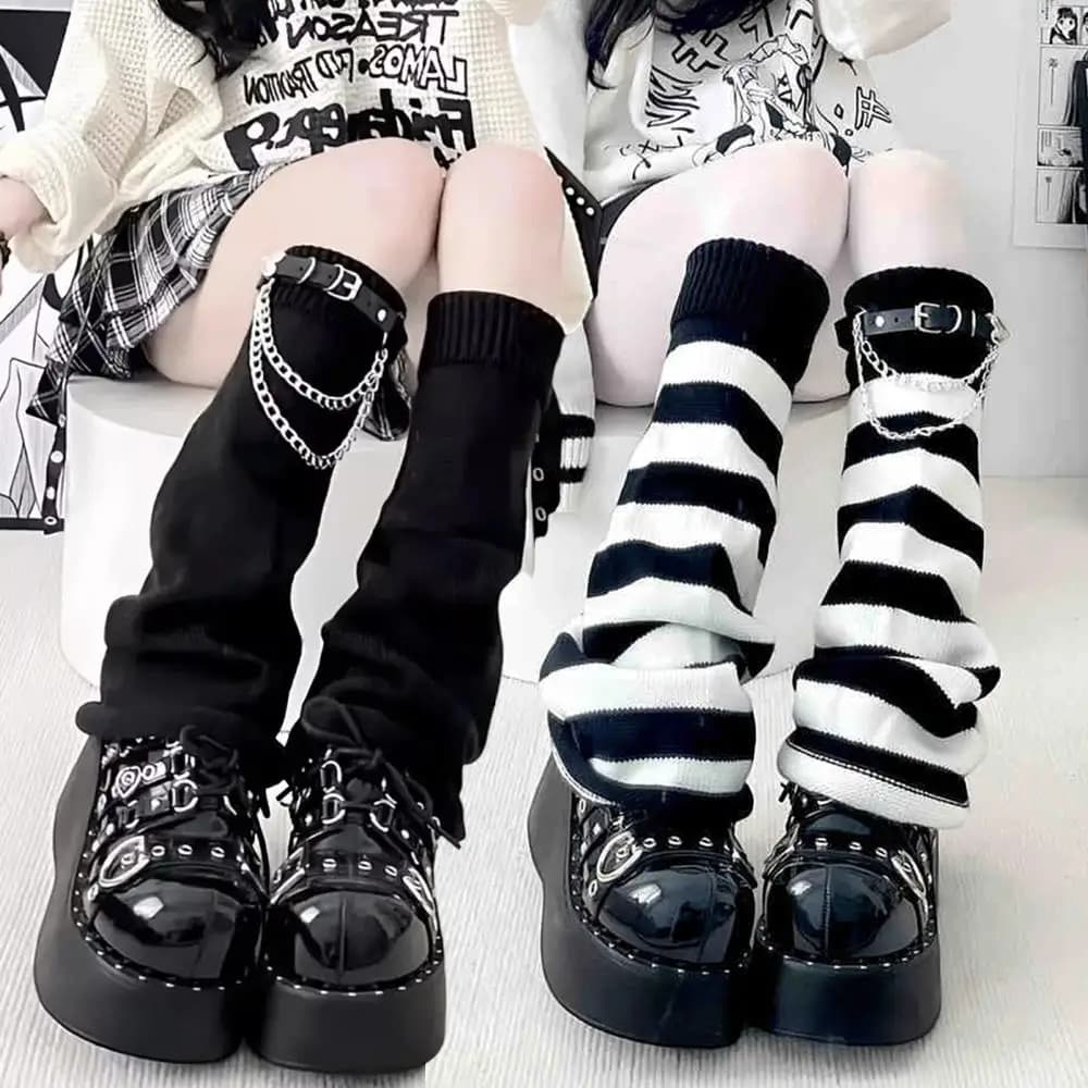 2026 Autumn Lolita Leg Warmers Stripe JK Y2K Style Knitted Leg Sleeves Warm Foot Cover Lady Crochet Heap Heap Socks Boot Cuffs