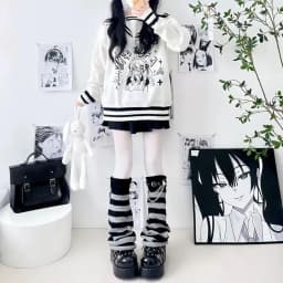 2026 Autumn Lolita Leg Warmers Stripe JK Y2K Style Knitted Leg Sleeves Warm Foot Cover Lady Crochet Heap Heap Socks Boot Cuffs