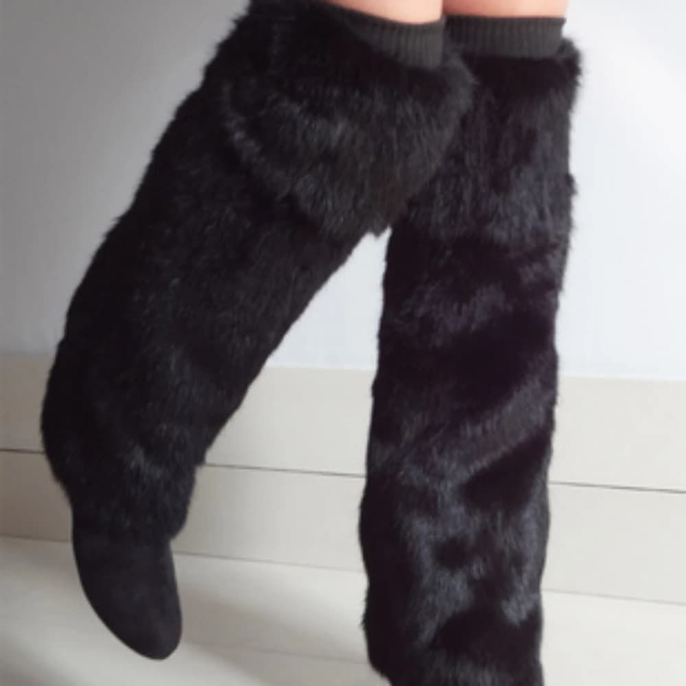 New lady natural rabbit fur leg warmer socks warm 50cm 25cm black